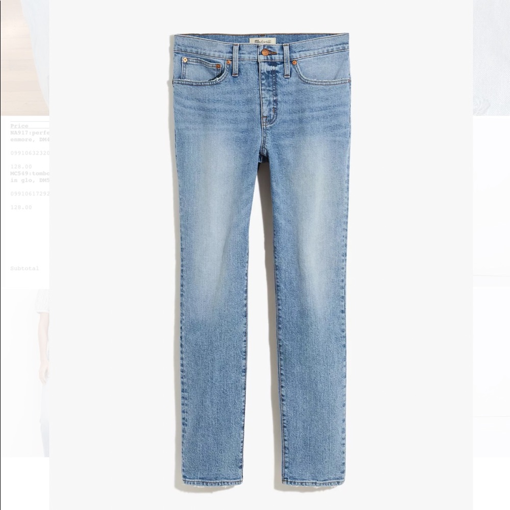 Madewell Tomboy Straight Jeans, size 24, in color Glover Wash